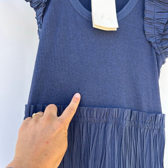 New Ulla Johnson Virginia Midi Dress Ruffle Shoulders Midnight Navy Blue 10 - Picture 10 of 14